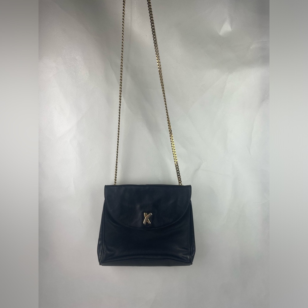 Vintage Authentic Paloma Picasso Italian Black Leather Crossbody Bag